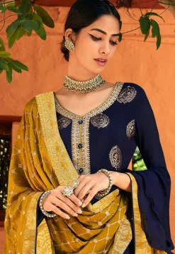 Embroidered Chinon Chiffon Pakistani Suit in Dark Blue