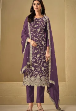 Embroidered Chinon Chiffon Scalloped Pakistani Suit in Purple