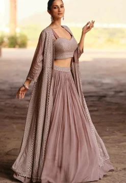 Embroidered Chinon Chiffon Lehenga in Dusty Purple