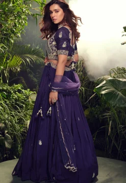 Embroidered Chinon Chiffon Lehenga in Purple