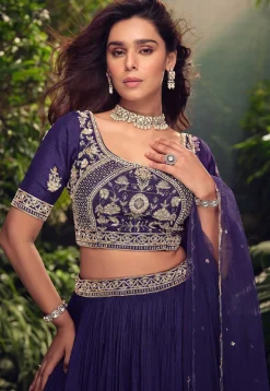 Embroidered Chinon Chiffon Lehenga in Purple