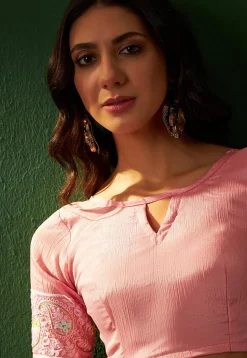 Embroidered Chinon Chiffon Saree in Pink