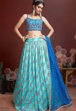 Embroidered Chinon Chiffon Lehenga in Sky Blue
