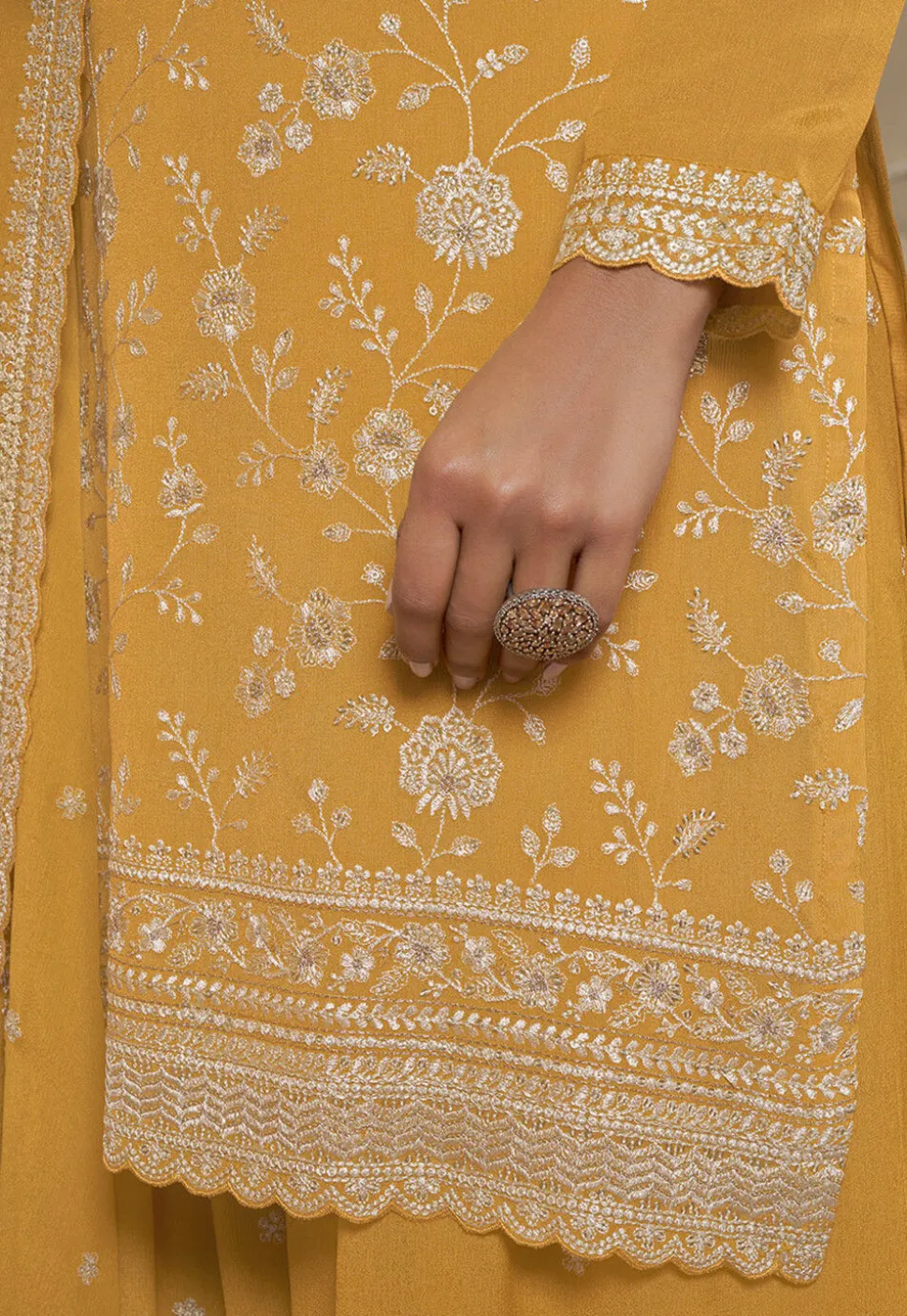 Embroidered Chinon Chiffon Pakistani Suit in Yellow