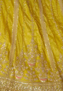 Embroidered Chinon Chiffon Lehenga in Yellow