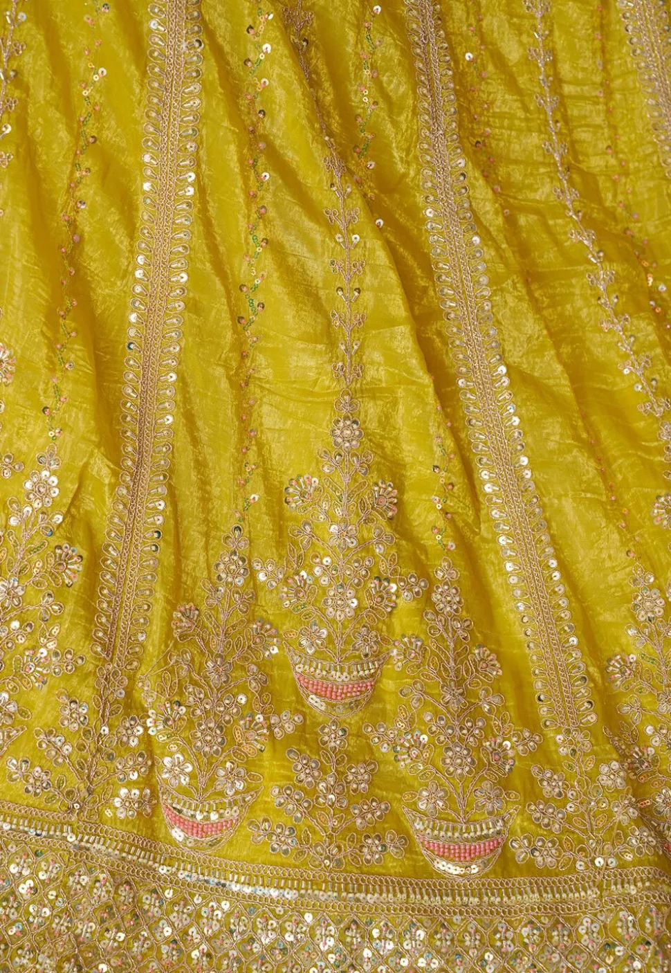 Embroidered Chinon Chiffon Lehenga in Yellow