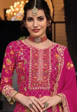 Embroidered Chinon Chiffon Pakistani Suit in Pink