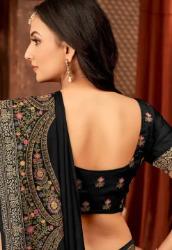 Embroidered Chinon Chiffon Saree in Black