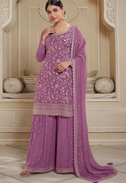 Embroidered Chinon Chiffon Pakistani Suit in Purple