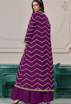 Embroidered Chinon Chiffon Crop Top Set in Purple