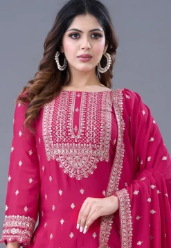 Embroidered Chinon Chiffon Scalloped Pakistani Suit in Fuchsia