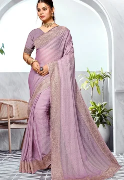Embroidered Chinon Chiffon Saree in Light Purple
