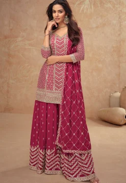 Embroidered Chinon Chiffon Pakistani Suit in Pink