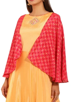 Embroidered Chinon Crepe Gown in Peach