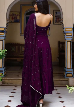 Embroidered Chinon Crepe Anarkali Suit in Purple