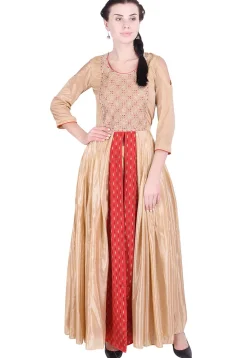 Embroidered Chinon Crepe Front Slitted Long Kurta in Beige