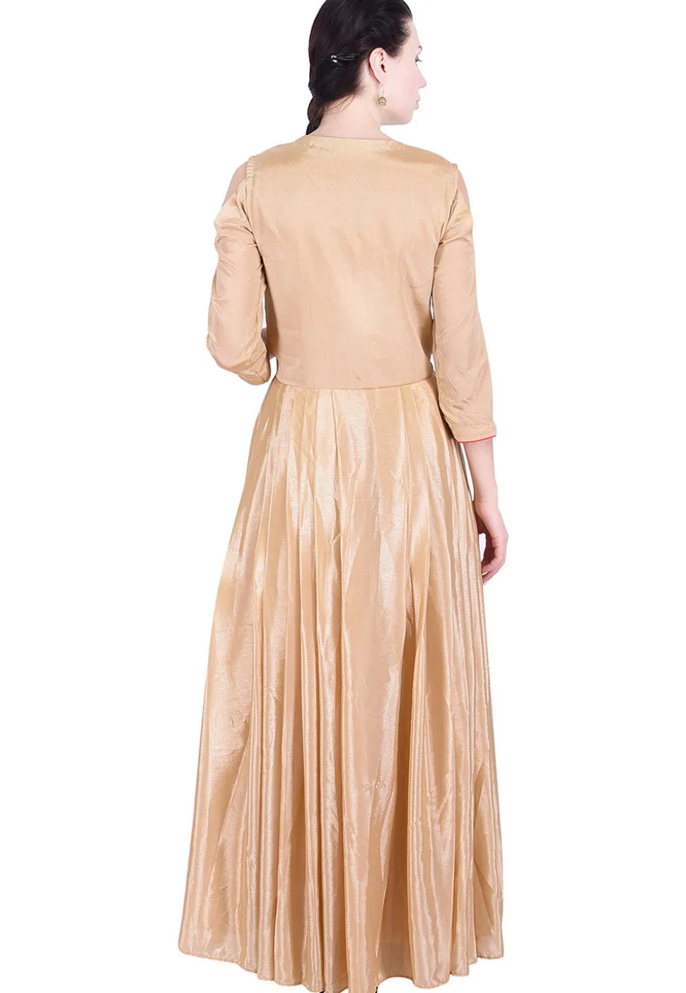 Embroidered Chinon Crepe Front Slitted Long Kurta in Beige