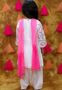 Embroidered Chinon Silk in White
