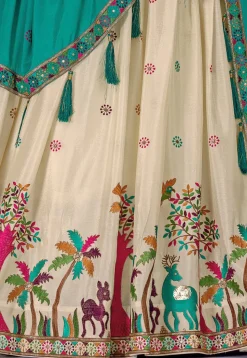 Embroidered Chinon Silk Lehenga in Cream
