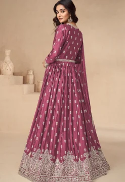 Embroidered Chinon Silk Lehenga in Old Rose