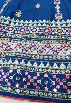 Embroidered Chinon Silk Lehenga in Teal Blue