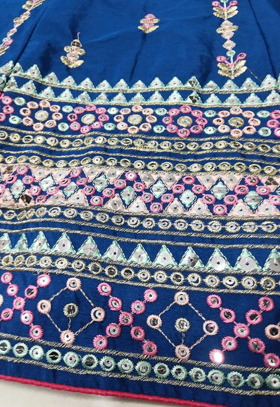 Embroidered Chinon Silk Lehenga in Teal Blue