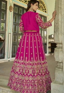 Embroidered Chinon Silk Lehenga in Fuchsia