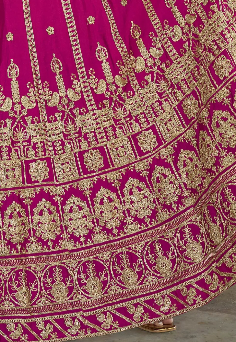 Embroidered Chinon Silk Lehenga in Fuchsia