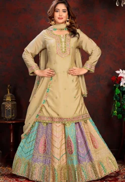 Embroidered Chinon Silk Lehenga in Multicolor