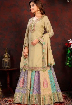Embroidered Chinon Silk Lehenga in Multicolor