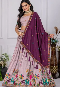Embroidered Chinon Silk Lehenga in Light Purple