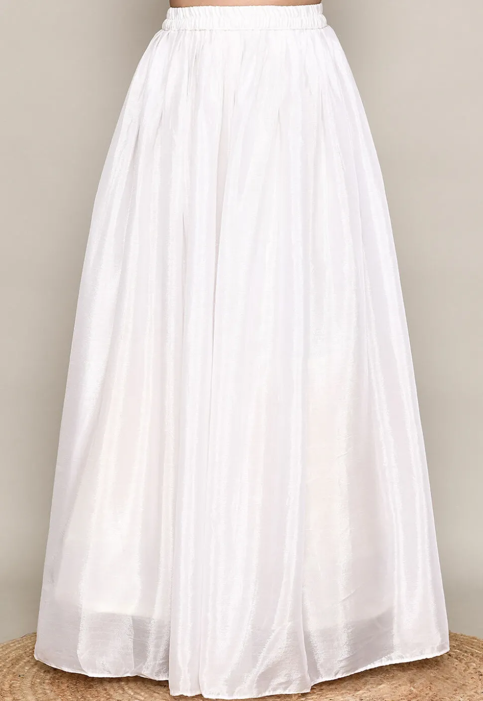 Embroidered Chinon Silk Lehenga in Off White