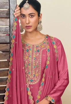 Embroidered Chinon Silk Lehenga in Pink