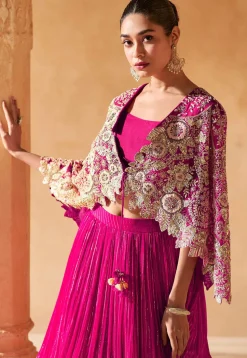 Embroidered Chinon Silk Lehenga in Pink
