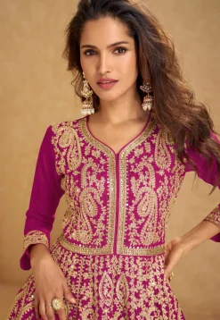 Embroidered Chinon Silk Lehenga in Dark Pink
