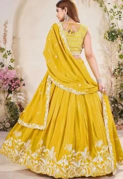 Embroidered Chinon Silk Lehenga in Mustard