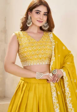 Embroidered Chinon Silk Lehenga in Mustard