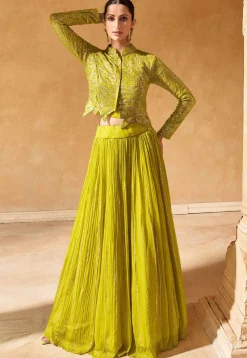 Embroidered Chinon Silk Lehenga in Light Green