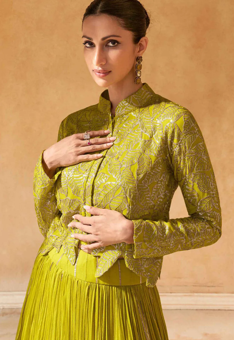 Embroidered Chinon Silk Lehenga in Light Green