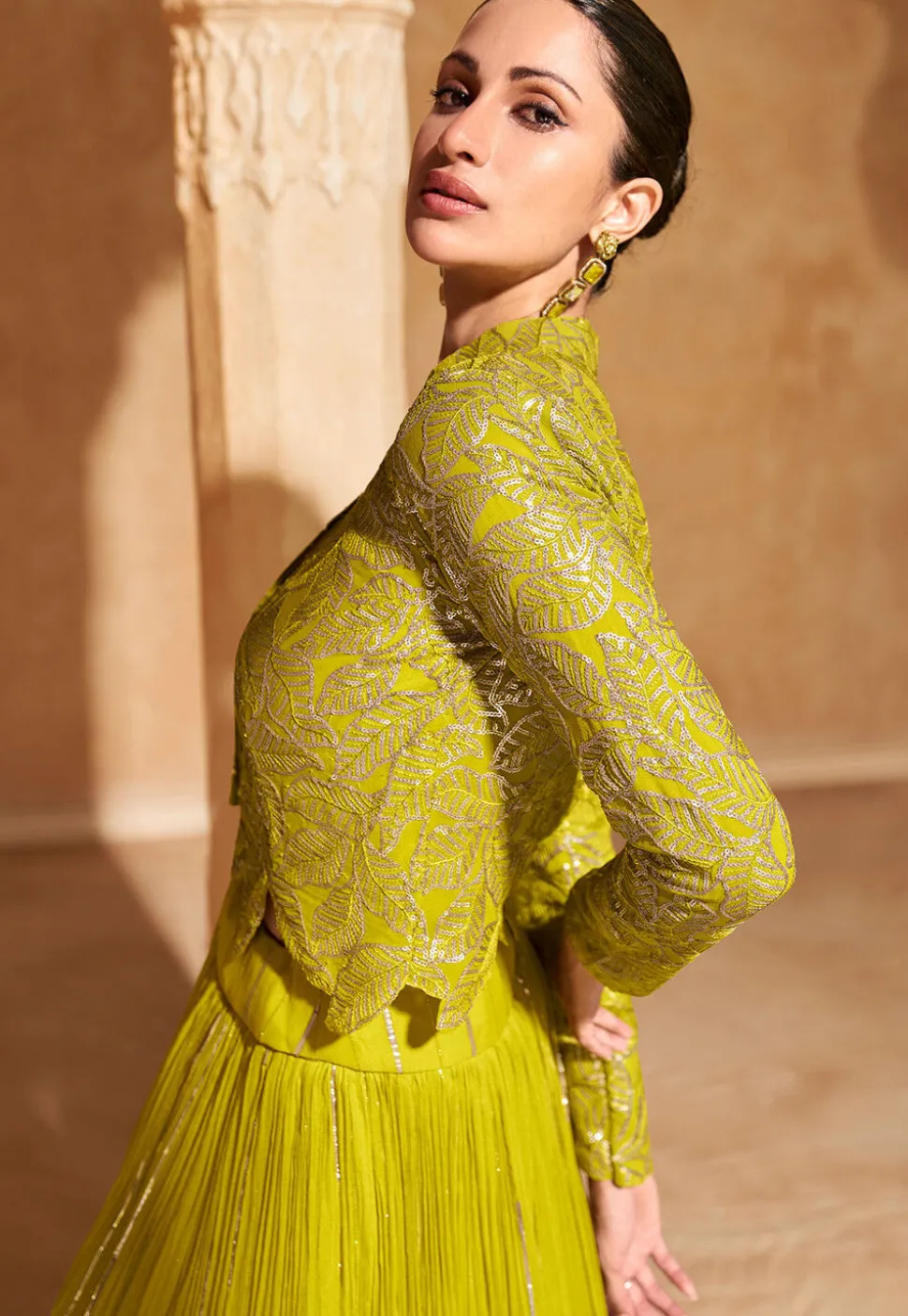 Embroidered Chinon Silk Lehenga in Light Green