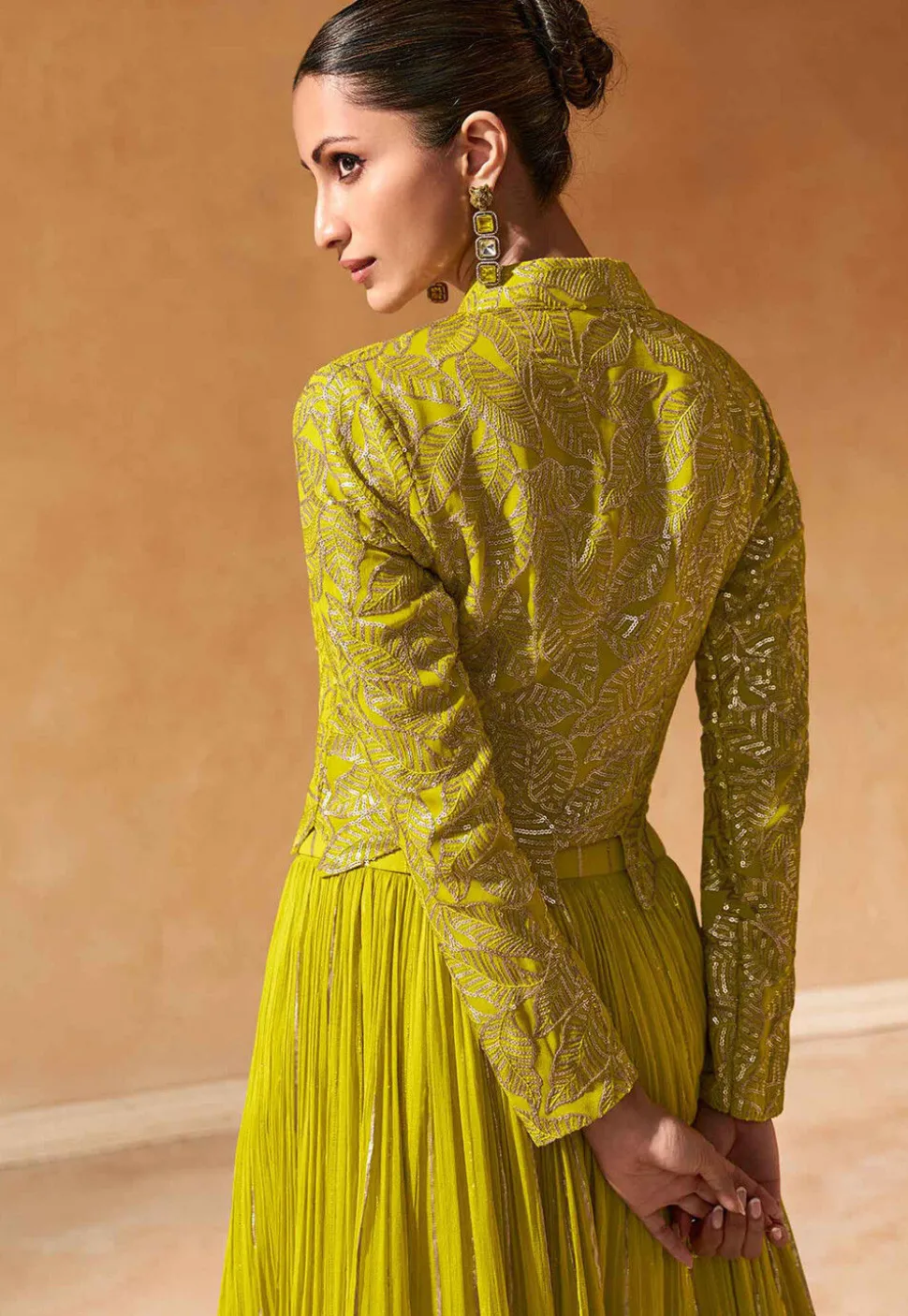 Embroidered Chinon Silk Lehenga in Light Green