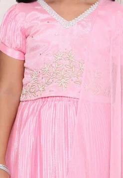 Embroidered Chinon Silk Lehenga in Pink