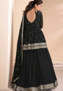 Embroidered Chinon Silk Lehenga in Black