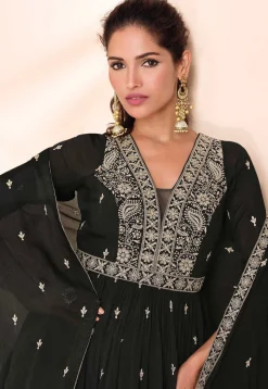Embroidered Chinon Silk Lehenga in Black