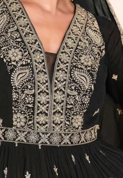 Embroidered Chinon Silk Lehenga in Black