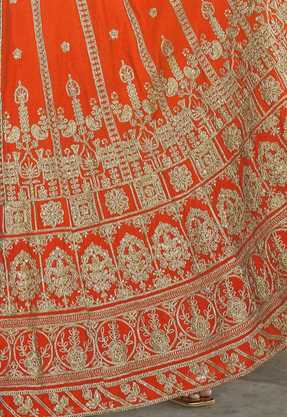 Embroidered Chinon Silk Lehenga in Orange