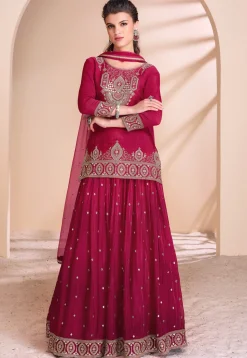 Embroidered Chinon Silk Lehenga in Pink