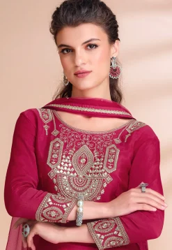 Embroidered Chinon Silk Lehenga in Pink