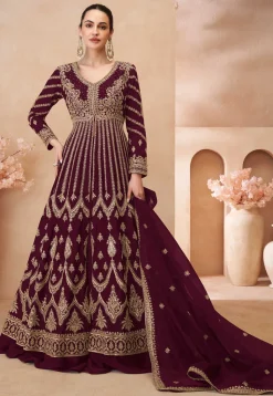 Embroidered Chinon Silk Lehenga in Maroon