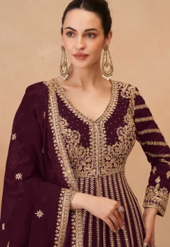 Embroidered Chinon Silk Lehenga in Maroon
